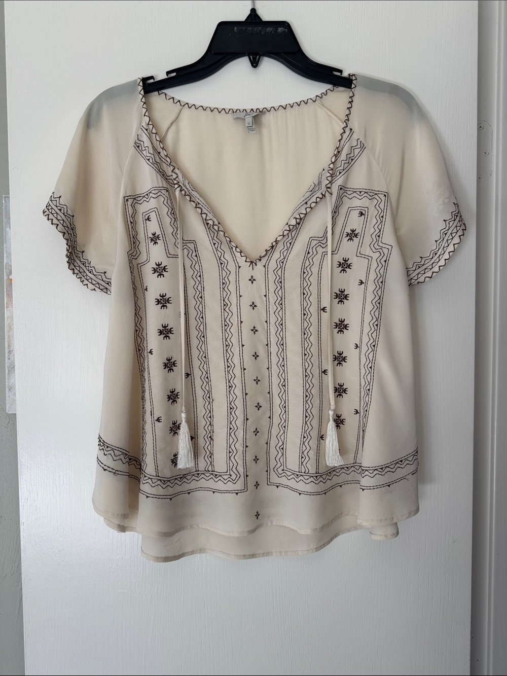 Joie Cream Boho Embroidered V-Neck Blouse